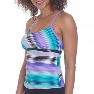 ZeroXposur Tankini Striped Swim Top S